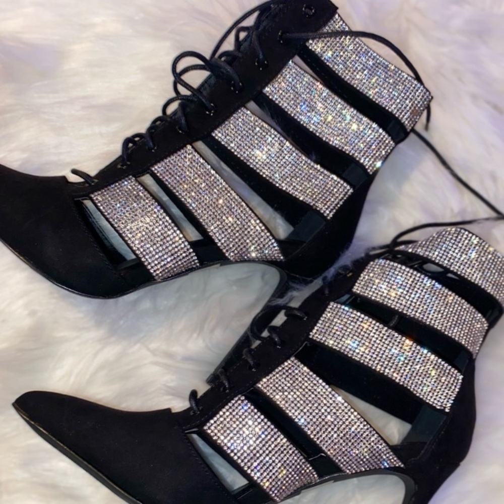 Rhinestone Lace Up Booties - Picture 2 of 12